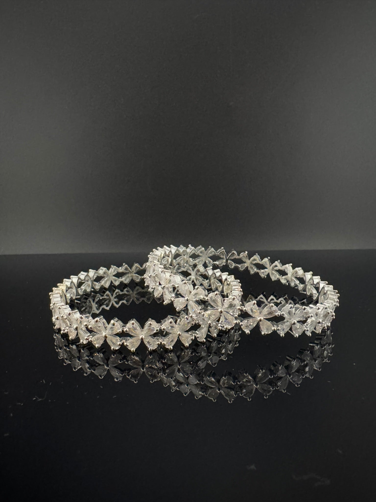 Silver Crystal and Cubic Zirconia bangle is Designer inspired bangles set of 2/Indian Kada set