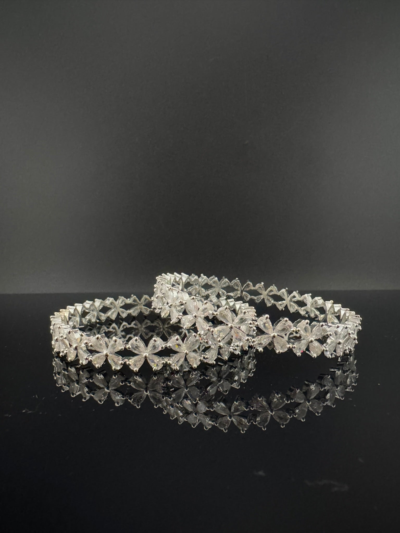 Silver Crystal and Cubic Zirconia bangle is Designer inspired bangles set of 2/Indian Kada set