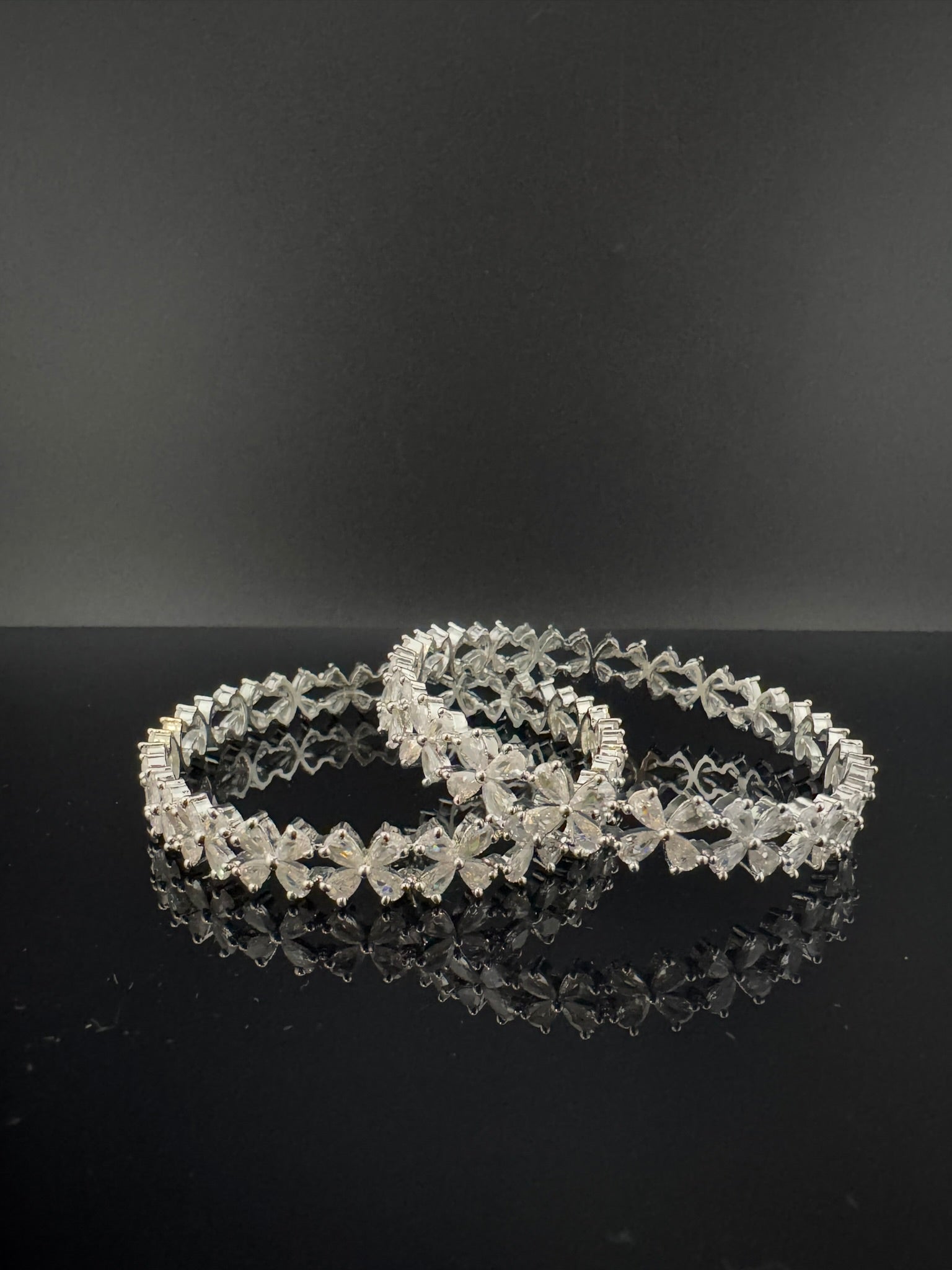 Silver Crystal and Cubic Zirconia bangle is Designer inspired bangles set of 2/Indian Kada set