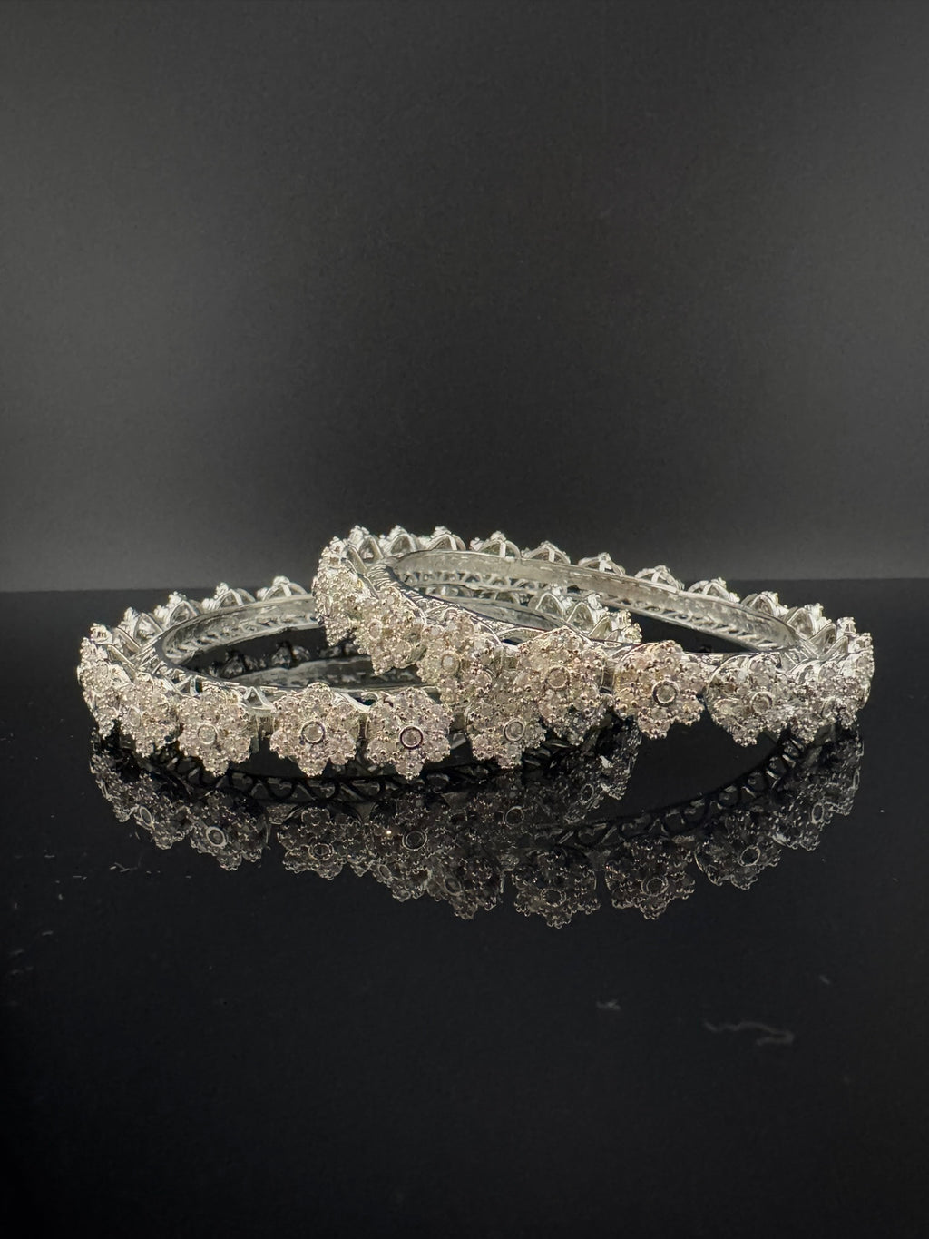 Silver Crystal and Cubic Zirconia bangle is Designer inspired bangles set of 2/Indian Kada set