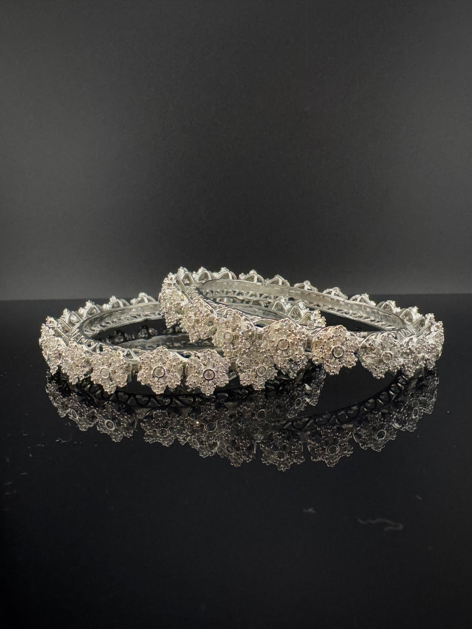 Silver Crystal and Cubic Zirconia bangle is Designer inspired bangles set of 2/Indian Kada set