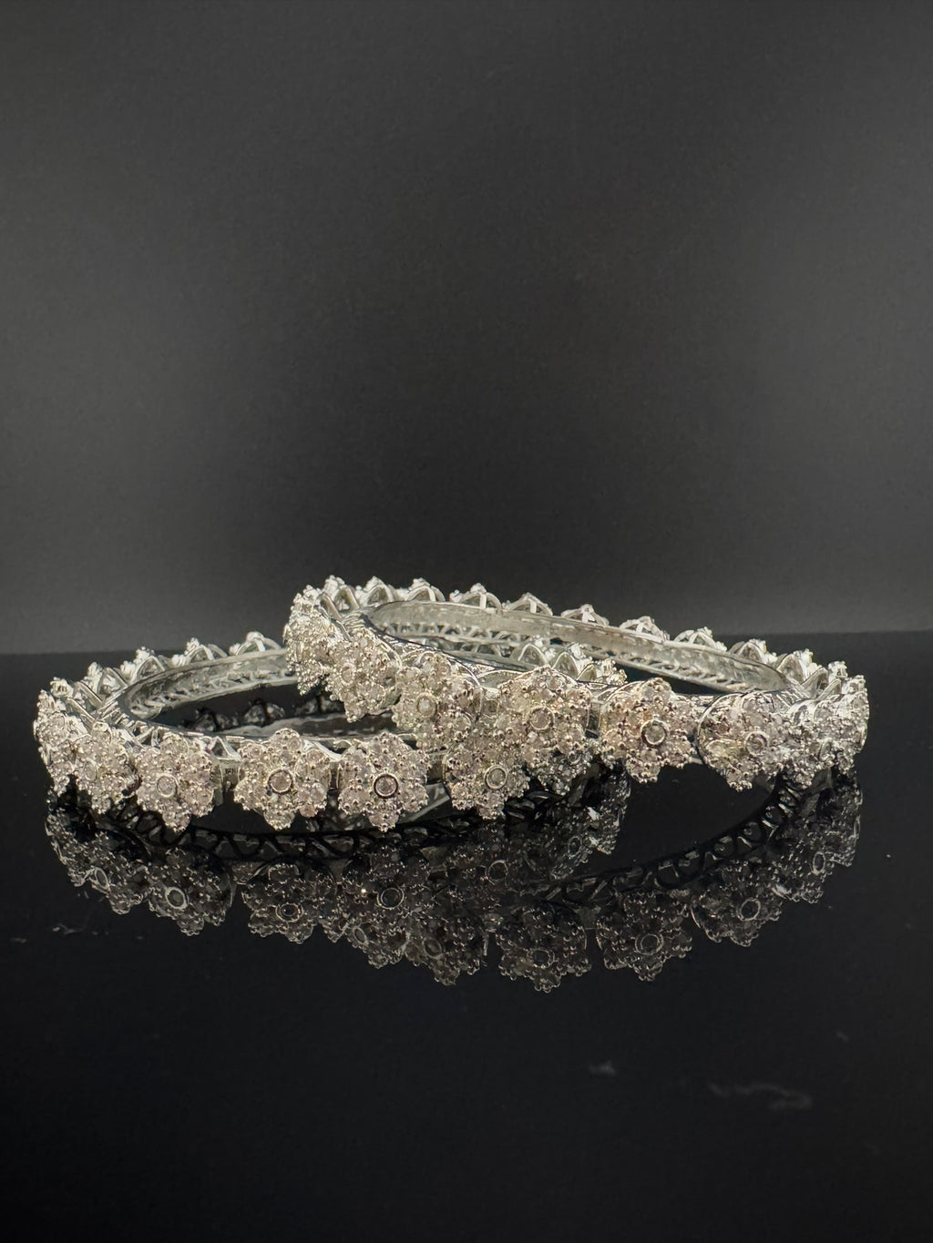 Silver Crystal and Cubic Zirconia bangle is Designer inspired bangles set of 2/Indian Kada set