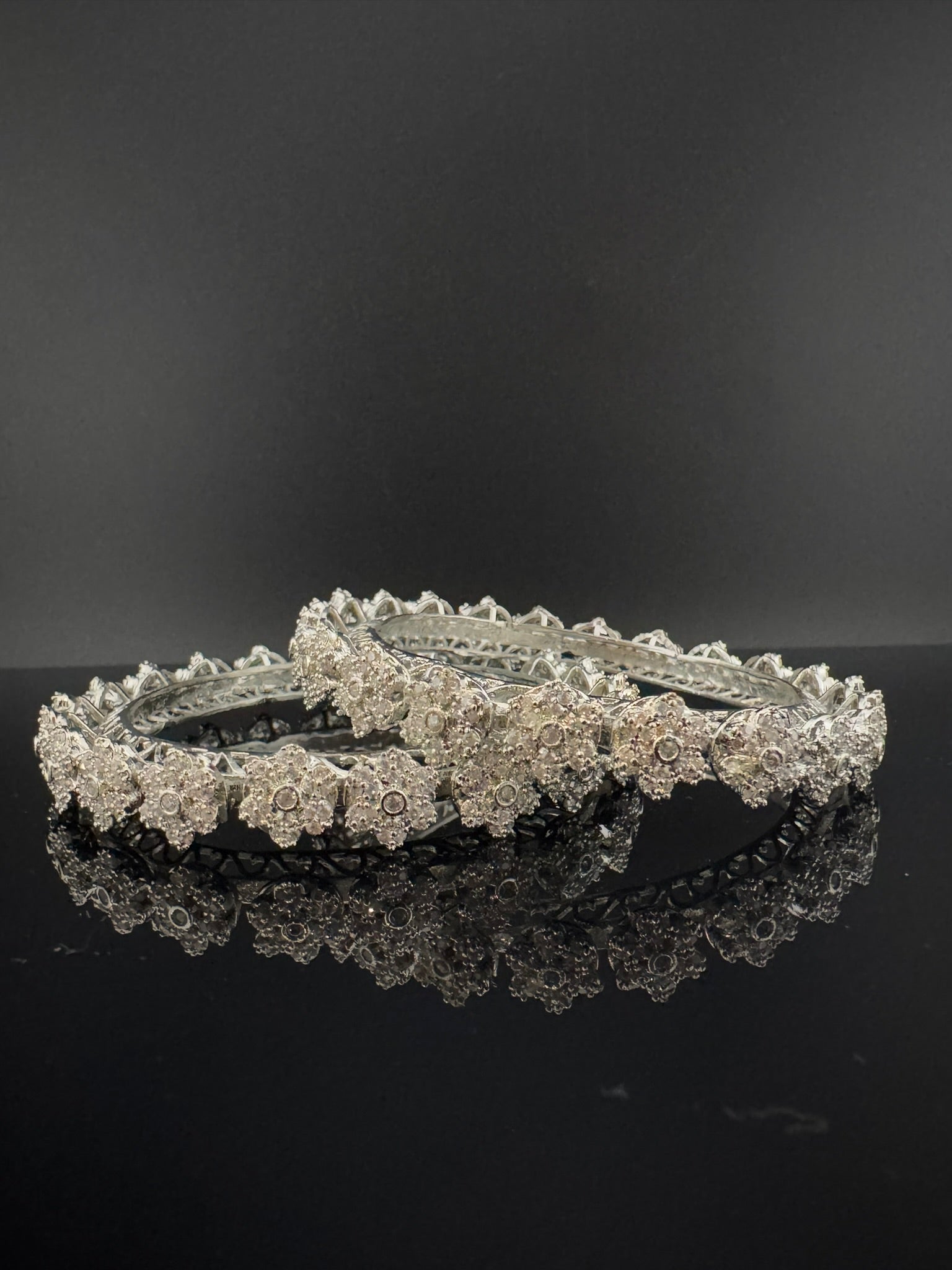 Silver Crystal and Cubic Zirconia bangle is Designer inspired bangles set of 2/Indian Kada set