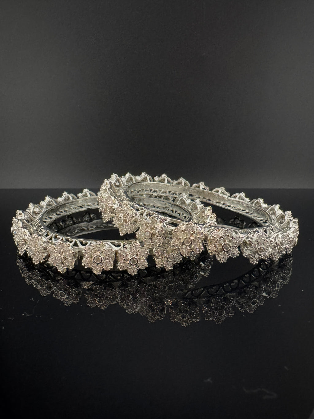 Silver Crystal and Cubic Zirconia bangle is Designer inspired bangles set of 2/Indian Kada set