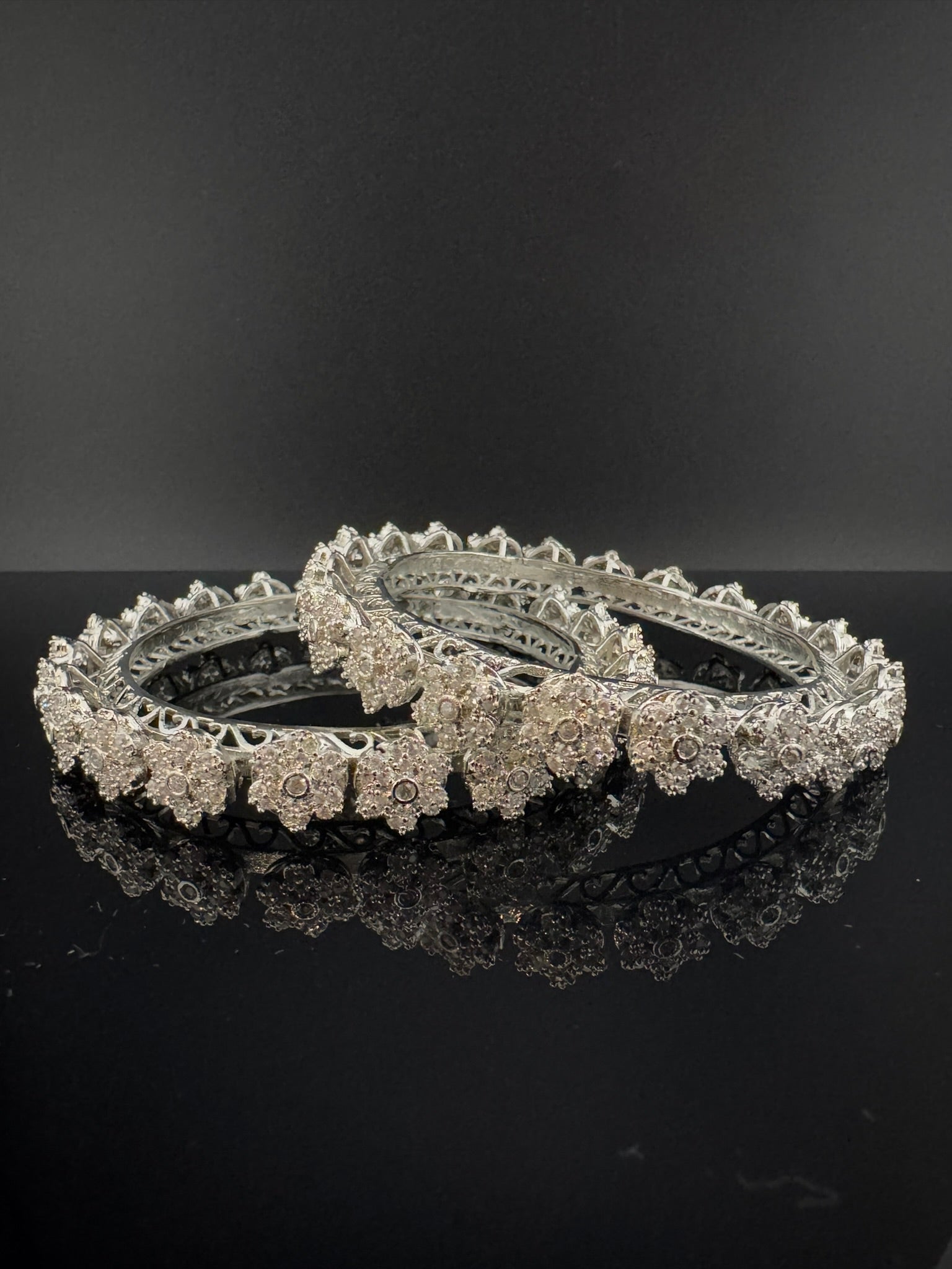 Silver Crystal and Cubic Zirconia bangle is Designer inspired bangles set of 2/Indian Kada set