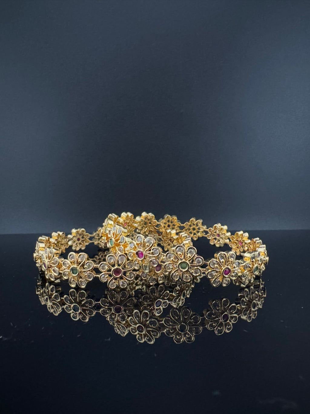 Gold Polki and Cubic Zirconia bangle is Designer inspired bangles set of 2