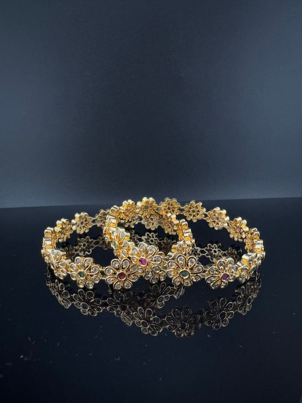 Gold Polki and Cubic Zirconia bangle is Designer inspired bangles set of 2