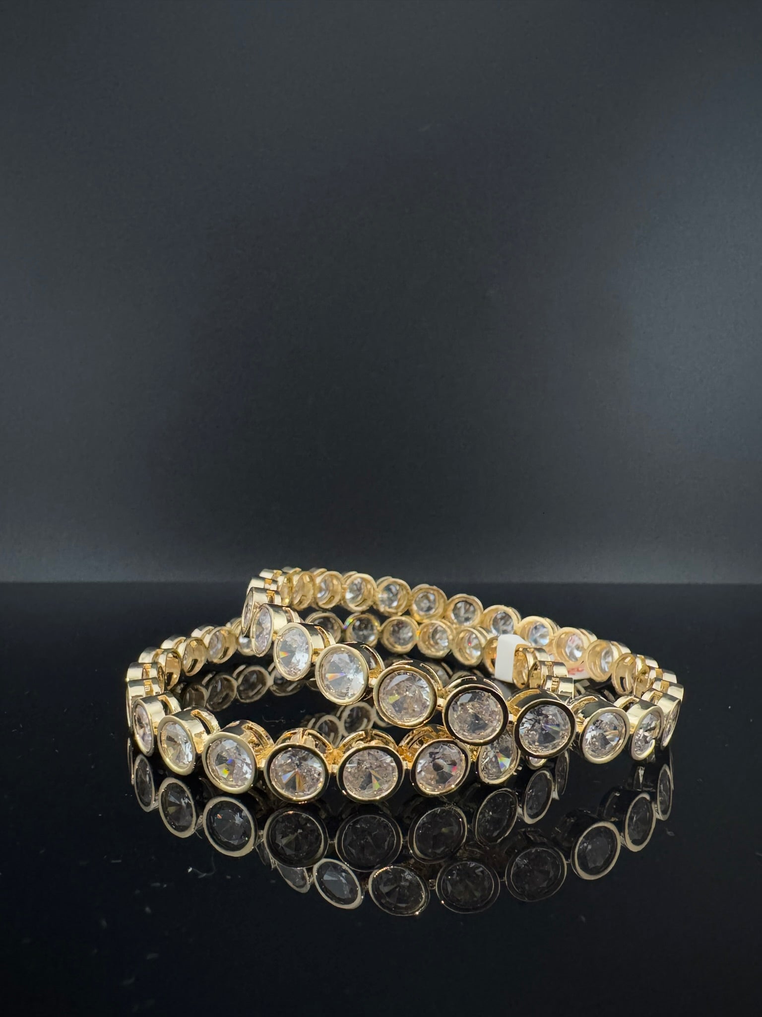 Gold Polki and Cubic Zirconia bangle is Designer inspired bangles set of 2