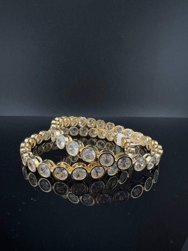 Gold Polki and Cubic Zirconia bangle is Designer inspired bangles set of 2