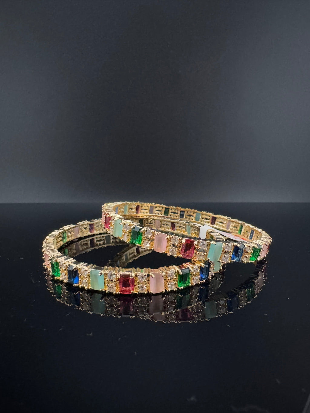 Gold Polki and Cubic Zirconia bangle is Designer inspired bangles set of 2