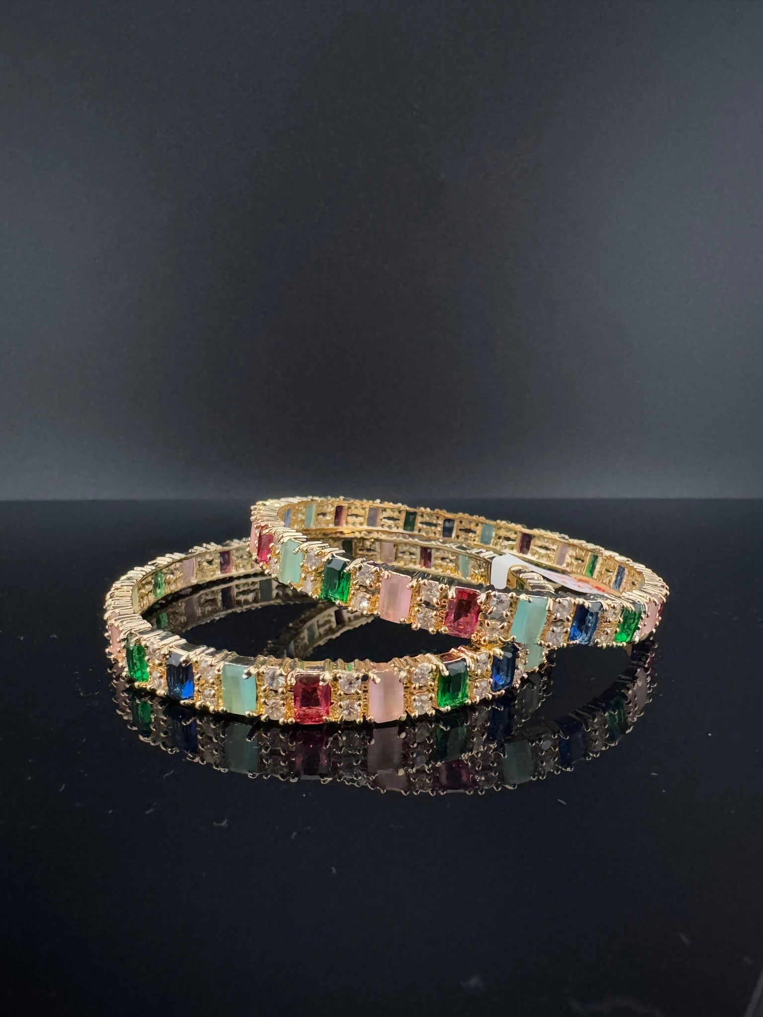 Gold Polki and Cubic Zirconia bangle is Designer inspired bangles set of 2