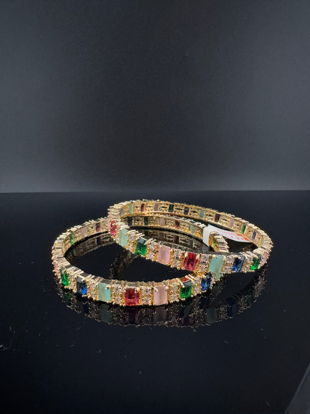 Gold Polki and Cubic Zirconia bangle is Designer inspired bangles set of 2