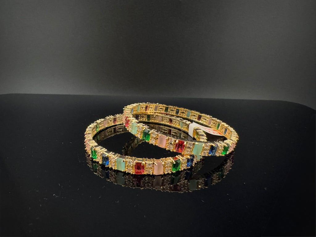 Gold Polki and Cubic Zirconia bangle is Designer inspired bangles set of 2