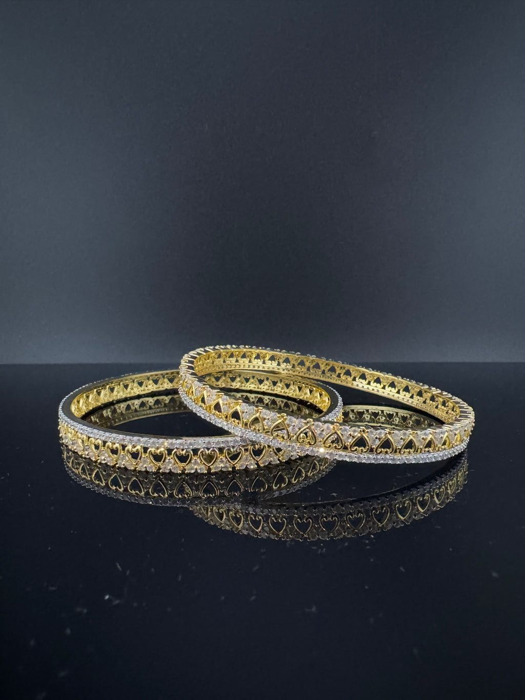 Gold Polki and Cubic Zirconia bangle is Designer inspired bangles set of 2