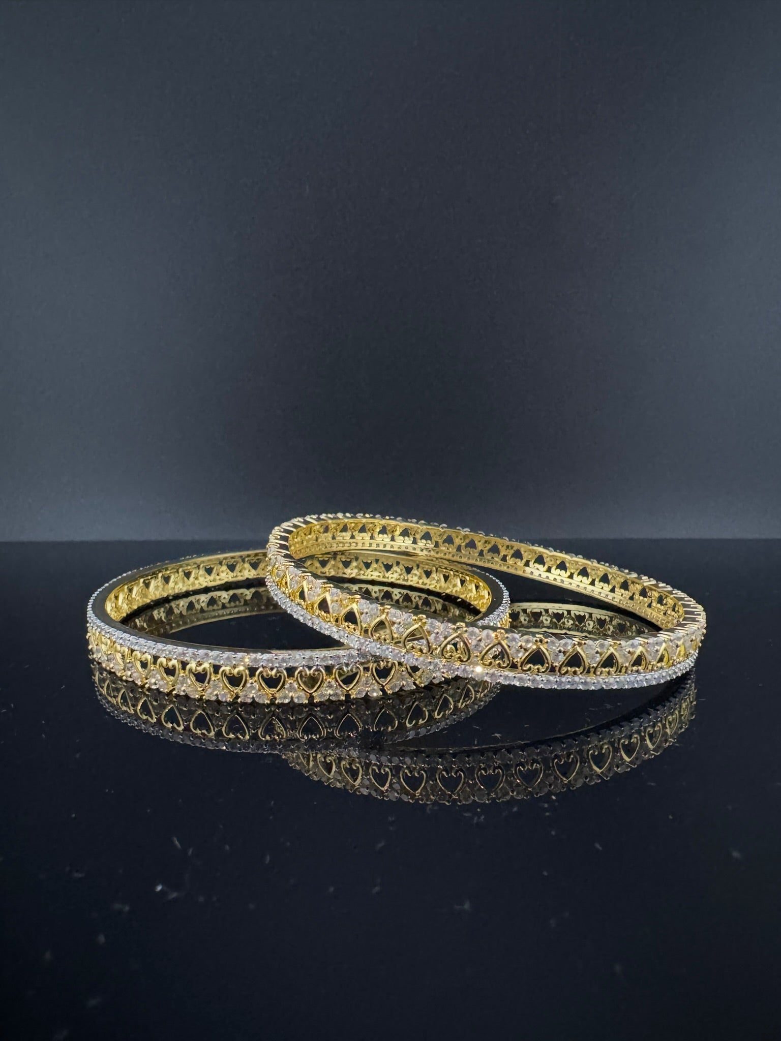 Gold Polki and Cubic Zirconia bangle is Designer inspired bangles set of 2