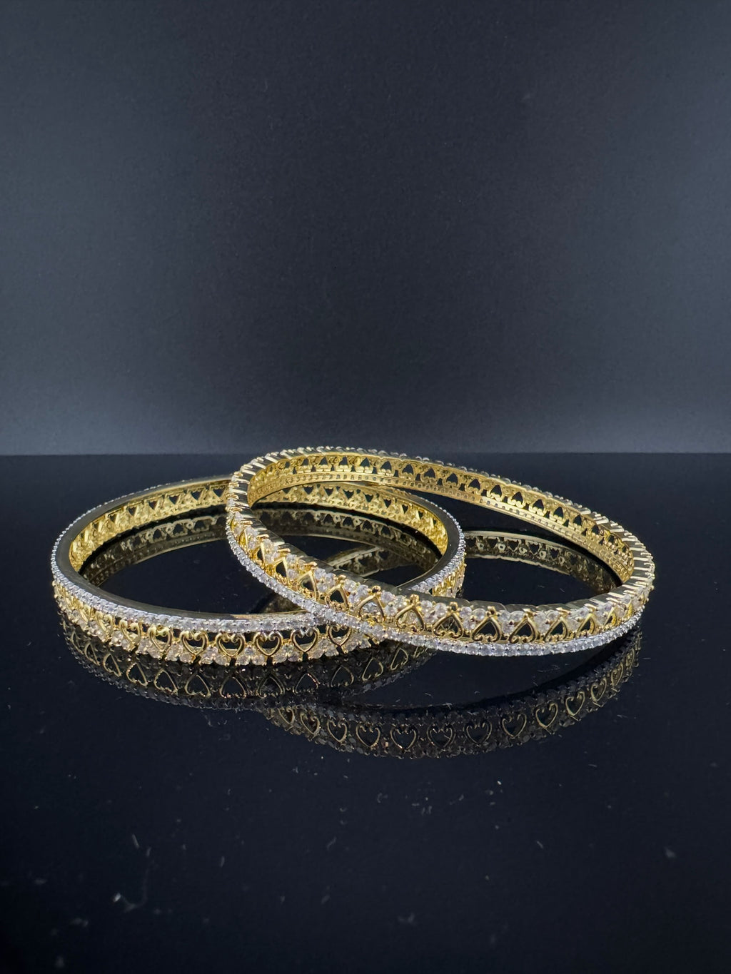 Gold Polki and Cubic Zirconia bangle is Designer inspired bangles set of 2