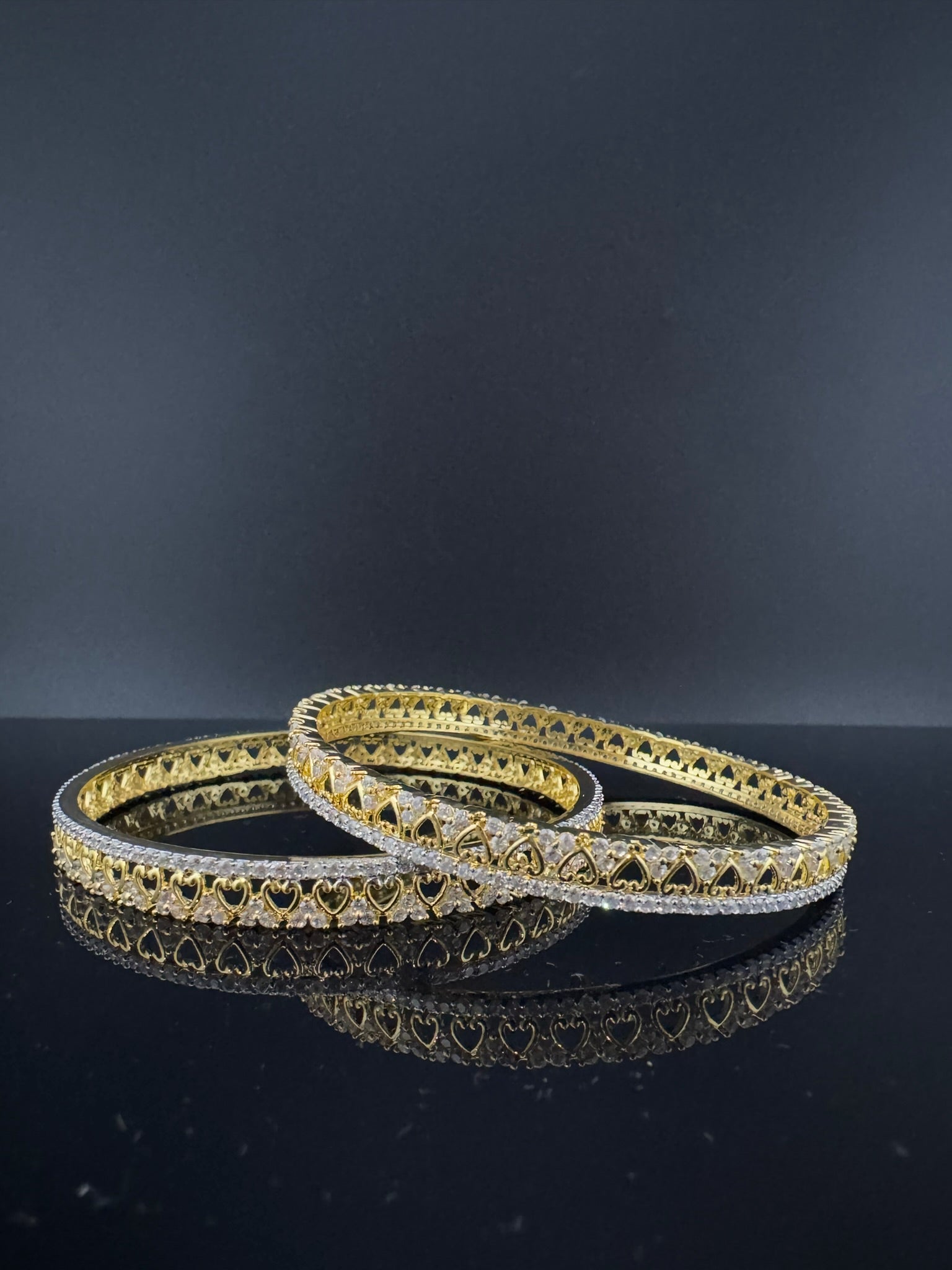 Gold Polki and Cubic Zirconia bangle is Designer inspired bangles set of 2
