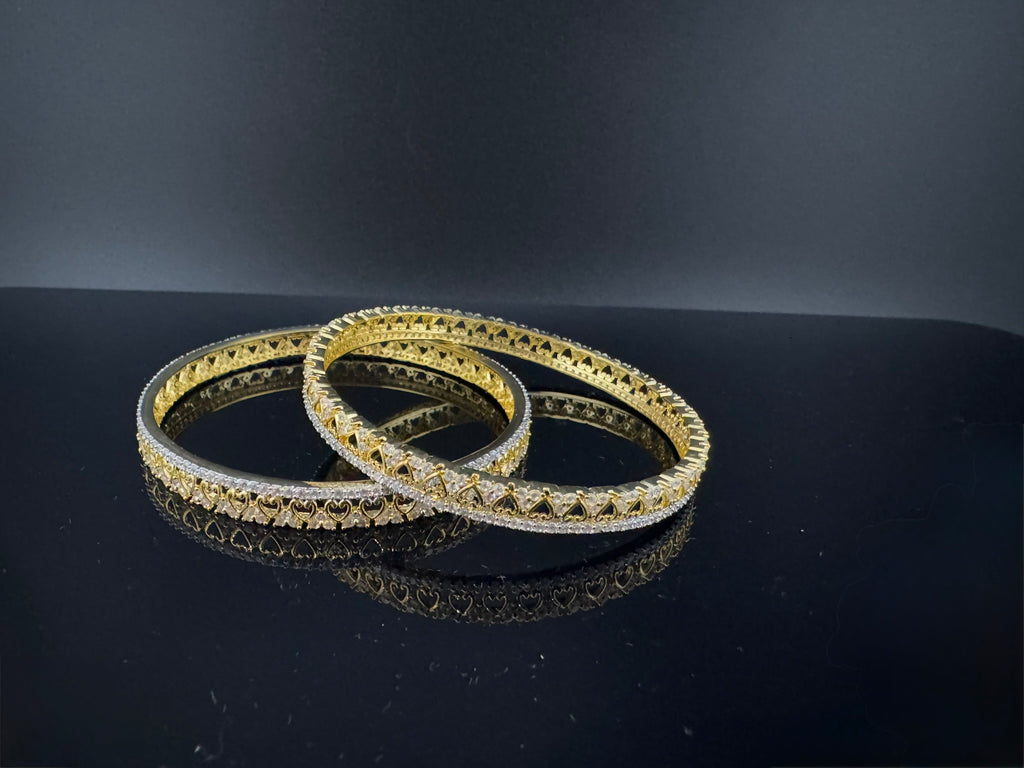 Gold Polki and Cubic Zirconia bangle is Designer inspired bangles set of 2