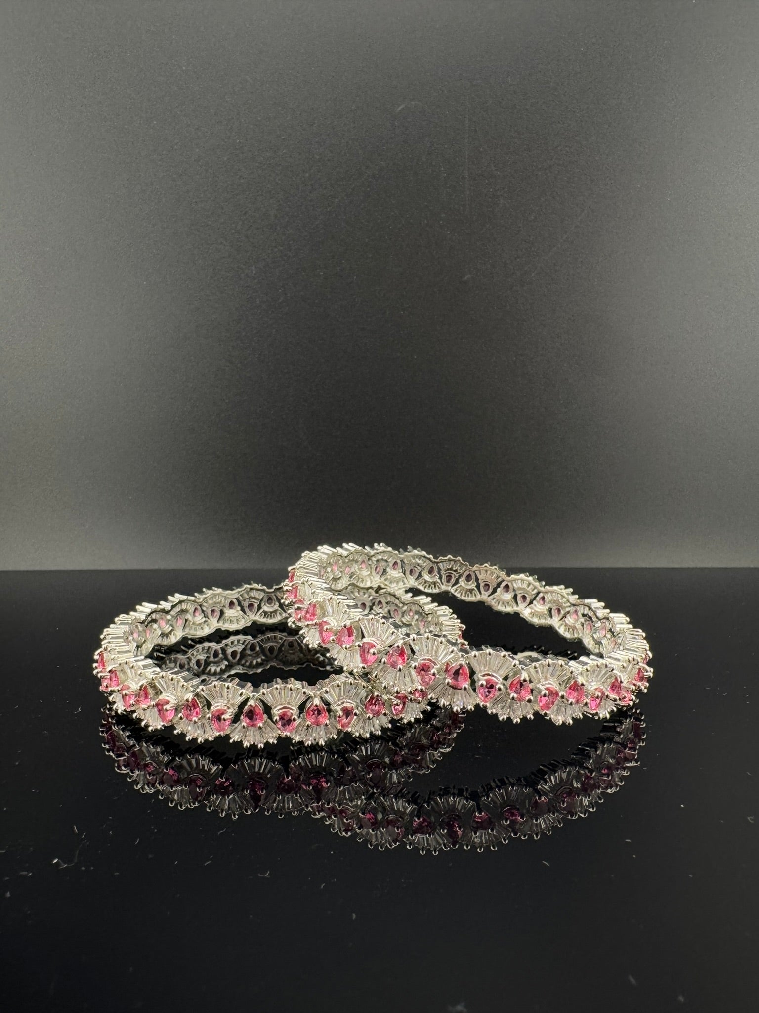 Silver Crystal and Cubic Zirconia bangle is Designer inspired bangles set of 2/Indian Kada set