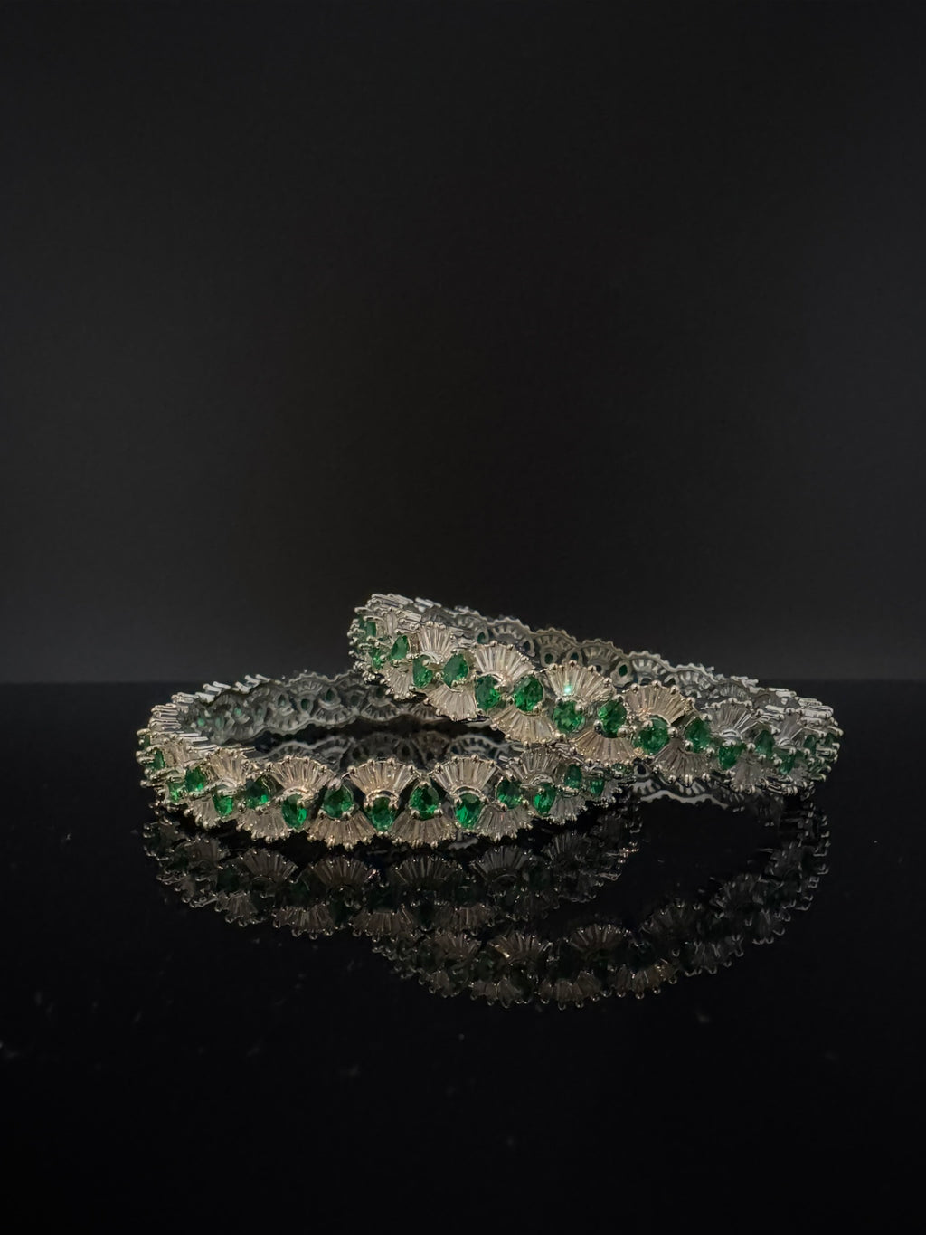 Silver Crystal and Cubic Zirconia bangle is Designer inspired bangles set of 2/Indian Kada set