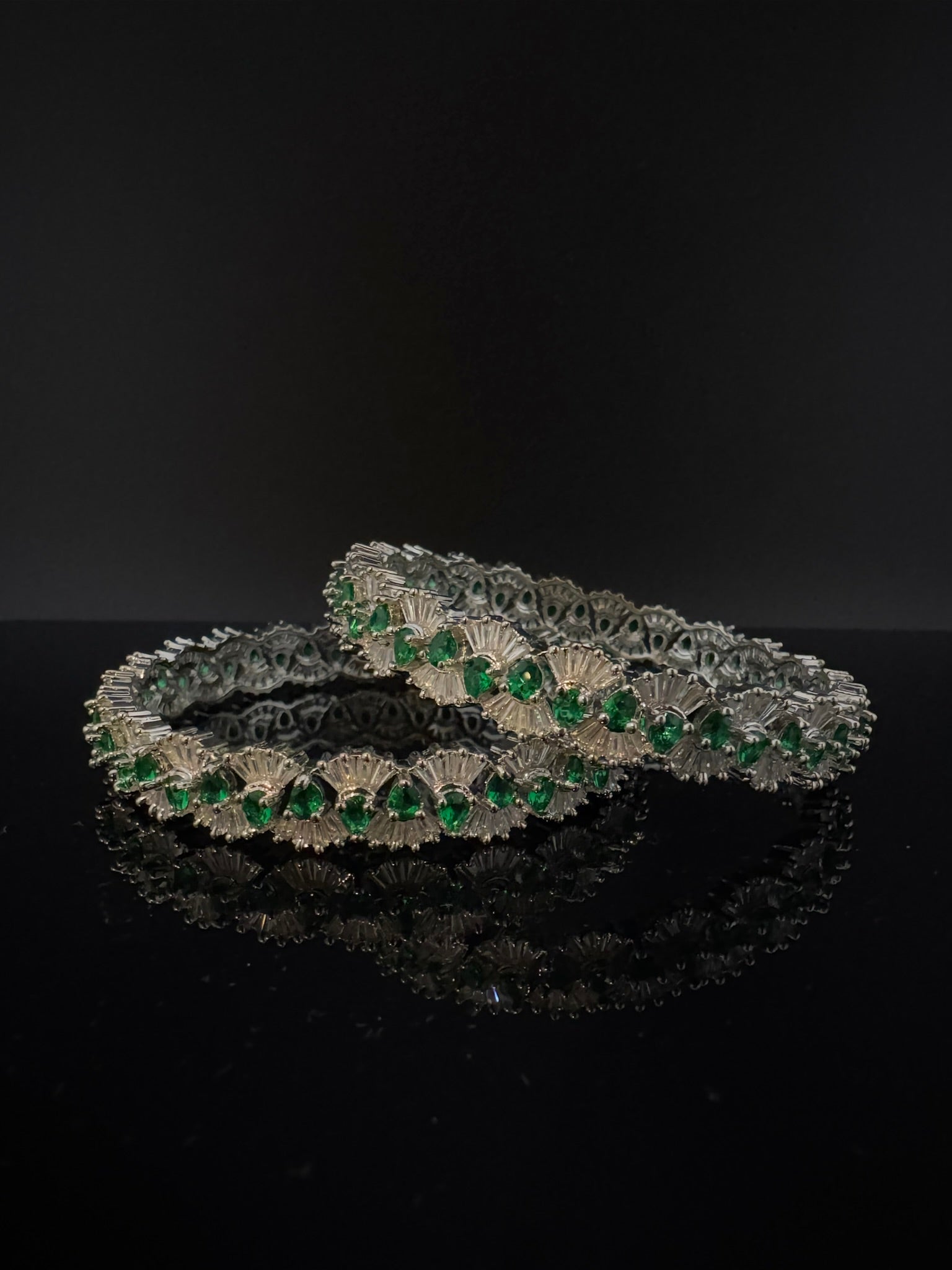 Silver Crystal and Cubic Zirconia bangle is Designer inspired bangles set of 2/Indian Kada set