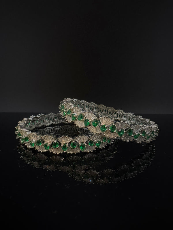 Silver Crystal and Cubic Zirconia bangle is Designer inspired bangles set of 2/Indian Kada set