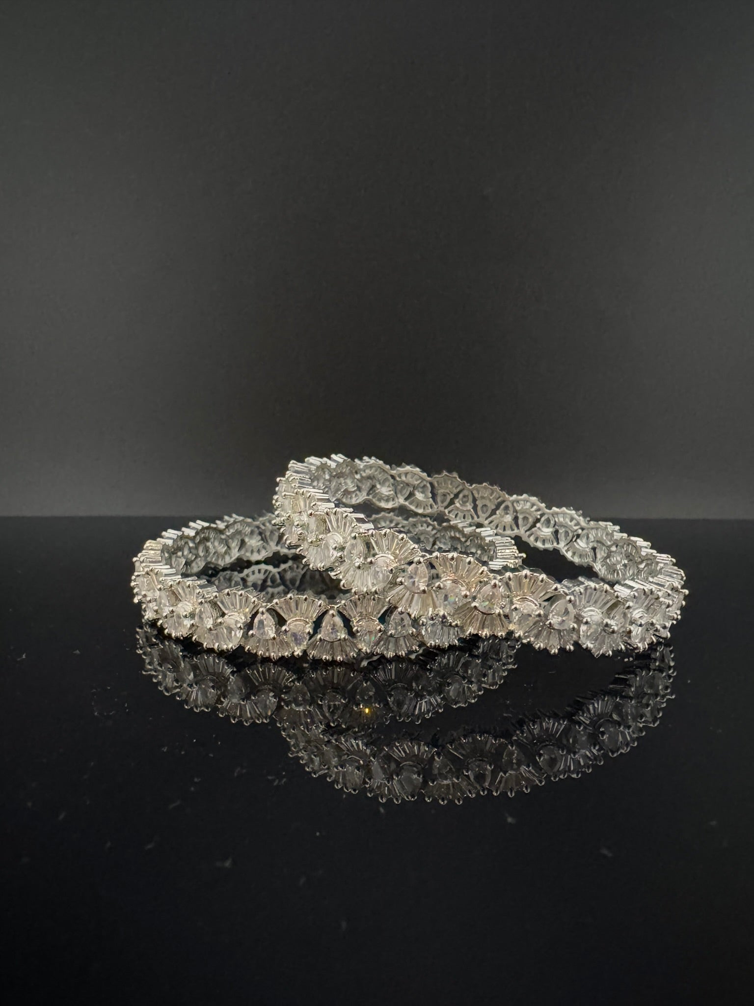 Silver Crystal and Cubic Zirconia bangle is Designer inspired bangles set of 2/Indian Kada set