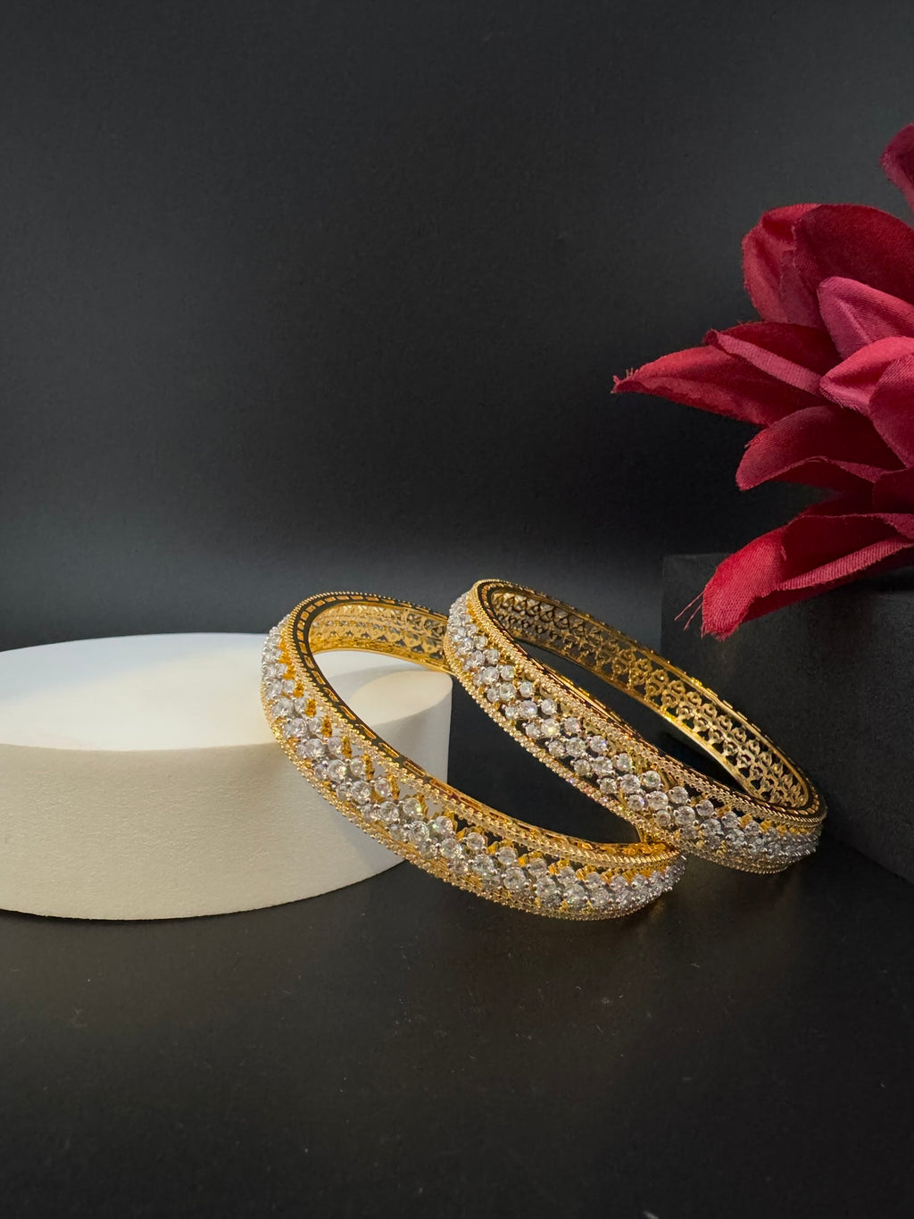 Gold and Silver Cubic Zirconia bangle is Designer inspired bangles set of 2/Indian Kada set