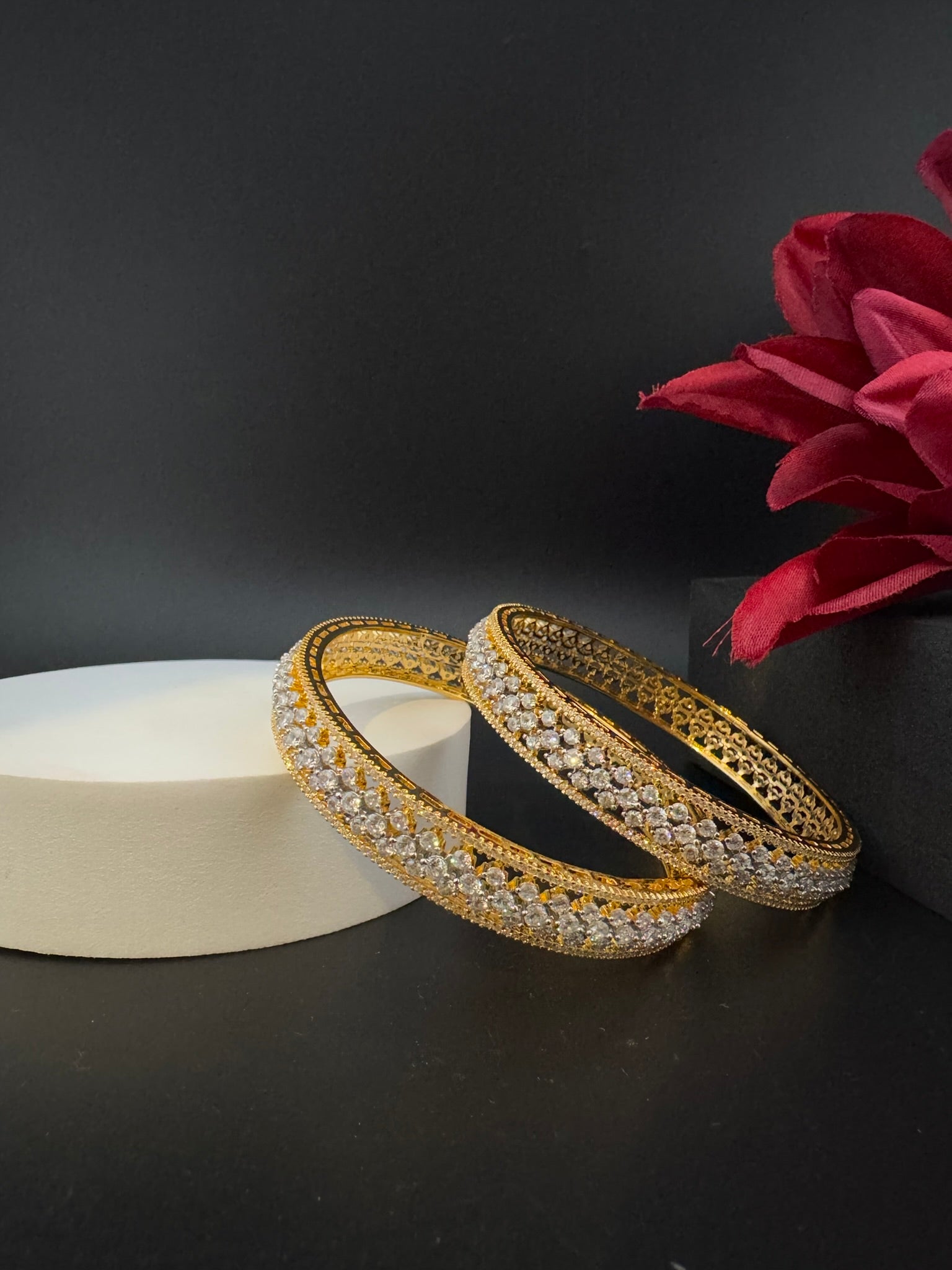 Gold and Silver Cubic Zirconia bangle is Designer inspired bangles set of 2/Indian Kada set