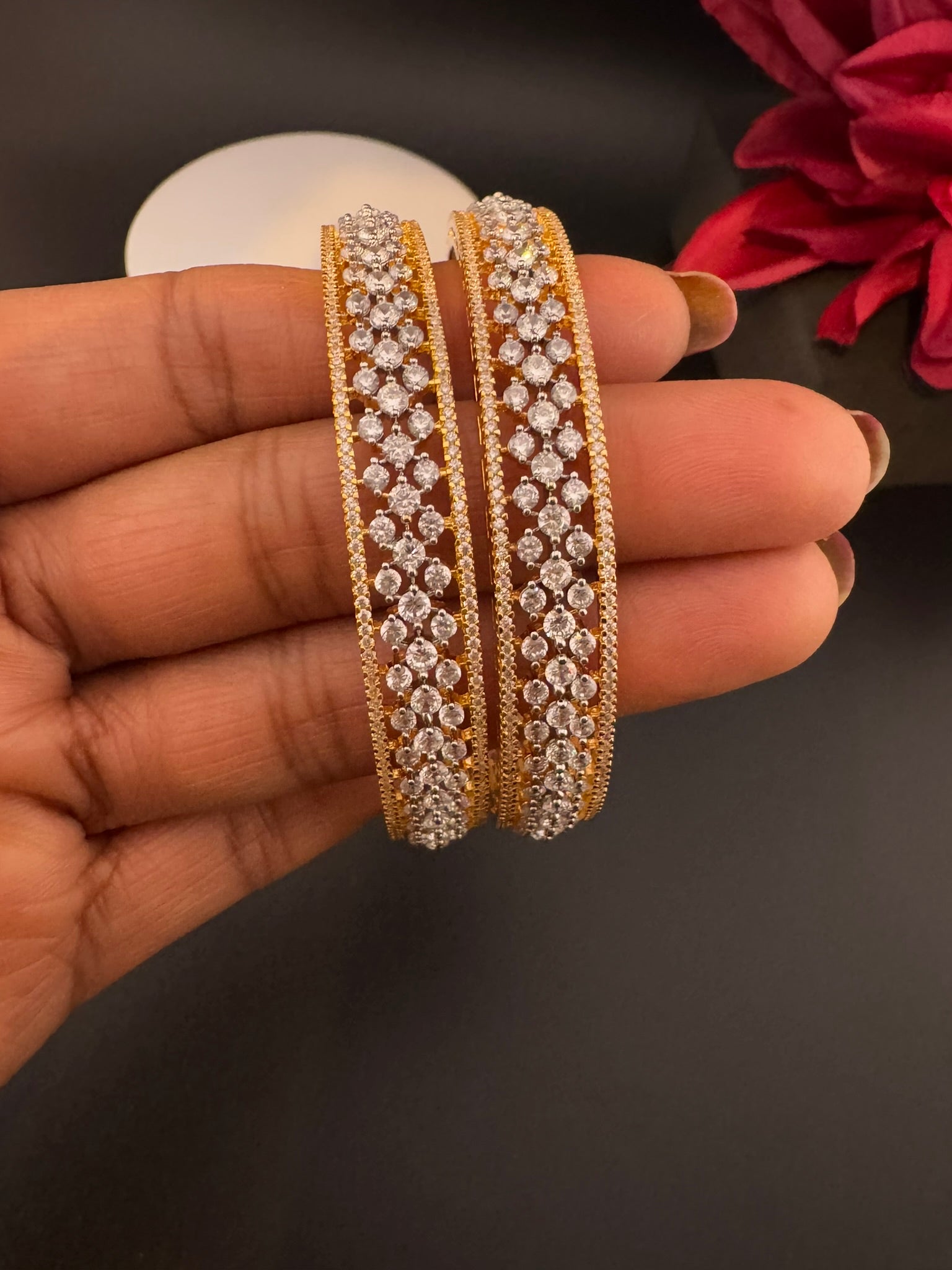 Gold and Silver Cubic Zirconia bangle is Designer inspired bangles set of 2/Indian Kada set