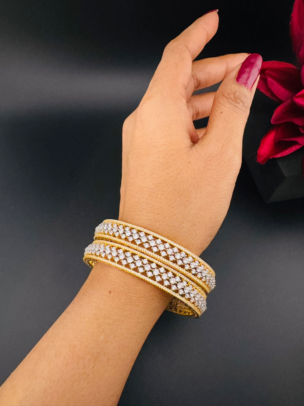 Gold and Silver Cubic Zirconia bangle is Designer inspired bangles set of 2/Indian Kada set