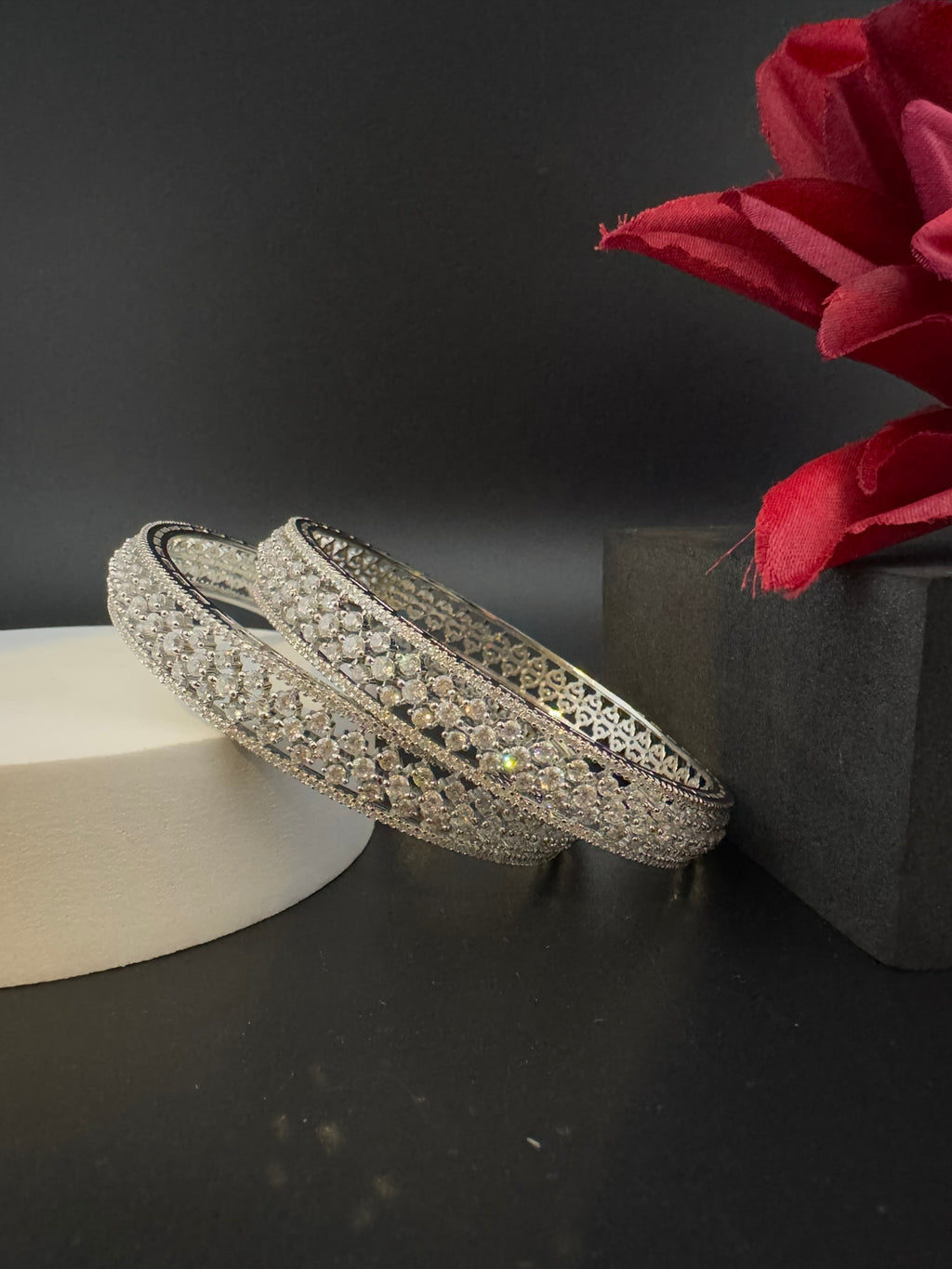 Gold and Silver Cubic Zirconia bangle is Designer inspired bangles set of 2/Indian Kada set