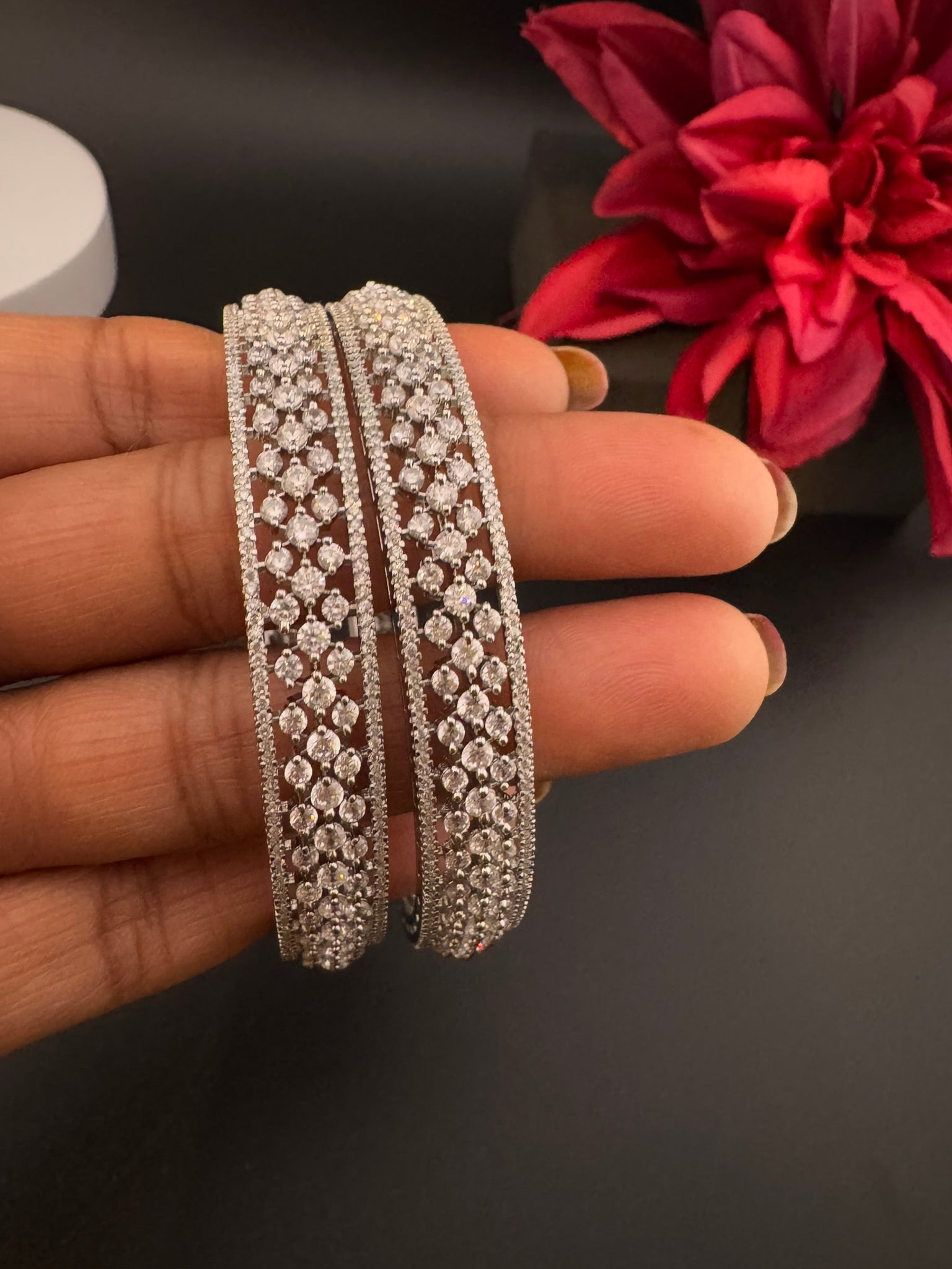 Gold and Silver Cubic Zirconia bangle is Designer inspired bangles set of 2/Indian Kada set