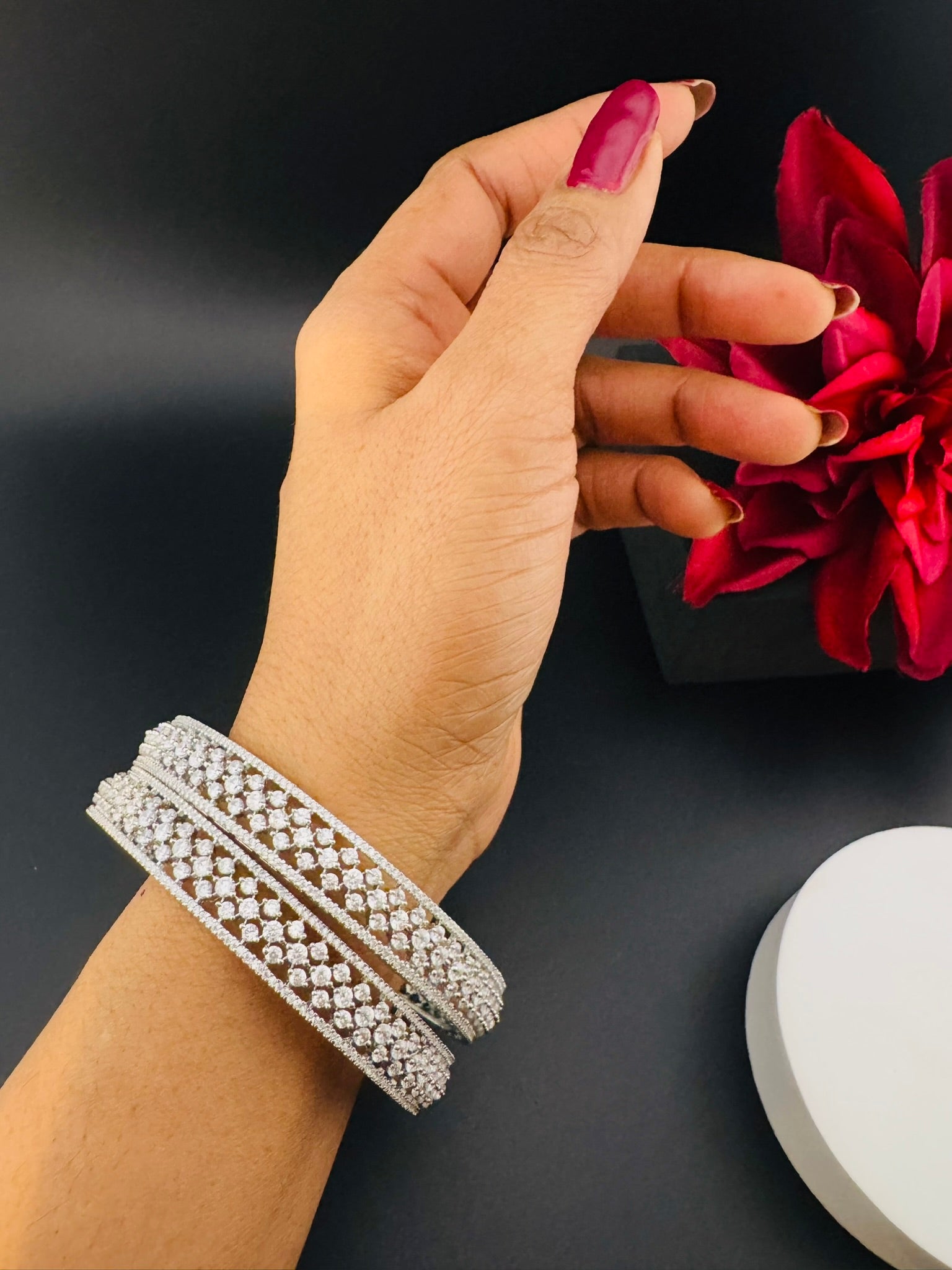 Gold and Silver Cubic Zirconia bangle is Designer inspired bangles set of 2/Indian Kada set