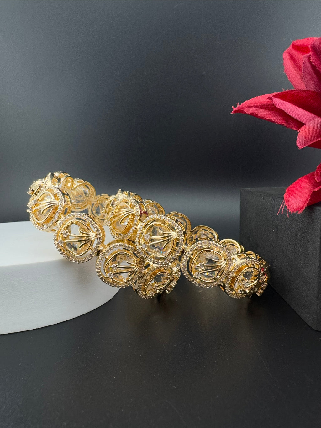 Gold and Silver Cubic Zirconia bangle is Designer inspired bangles set of 2/Indian Kada set