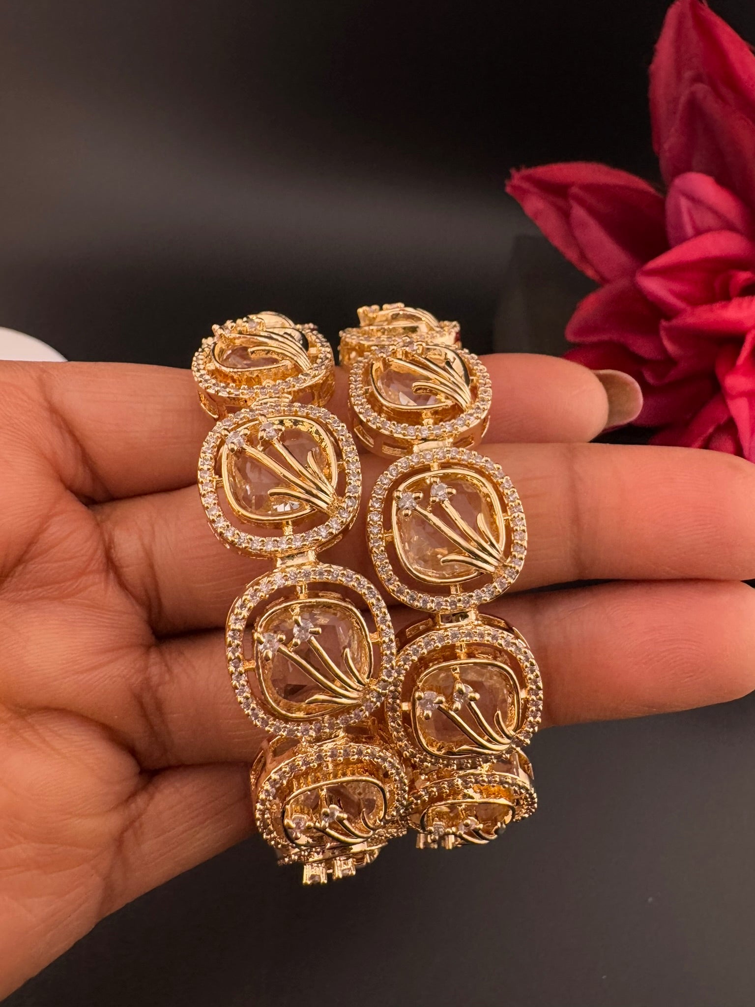 Gold and Silver Cubic Zirconia bangle is Designer inspired bangles set of 2/Indian Kada set