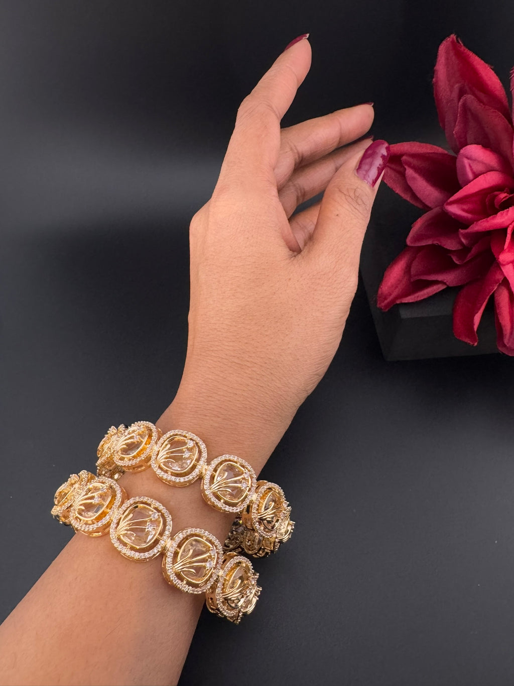 Gold and Silver Cubic Zirconia bangle is Designer inspired bangles set of 2/Indian Kada set