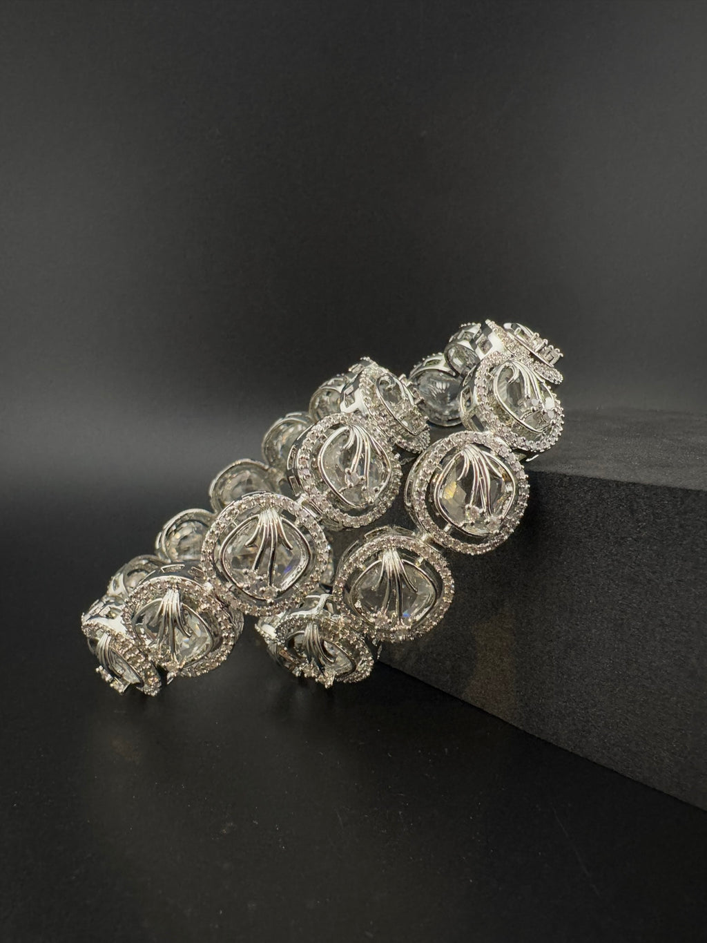 Gold and Silver Cubic Zirconia bangle is Designer inspired bangles set of 2/Indian Kada set