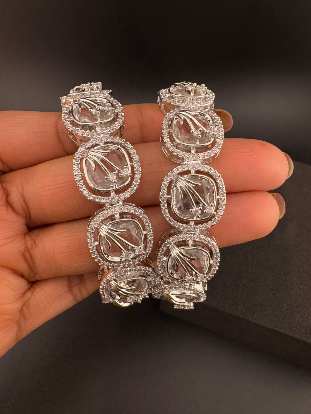 Gold and Silver Cubic Zirconia bangle is Designer inspired bangles set of 2/Indian Kada set