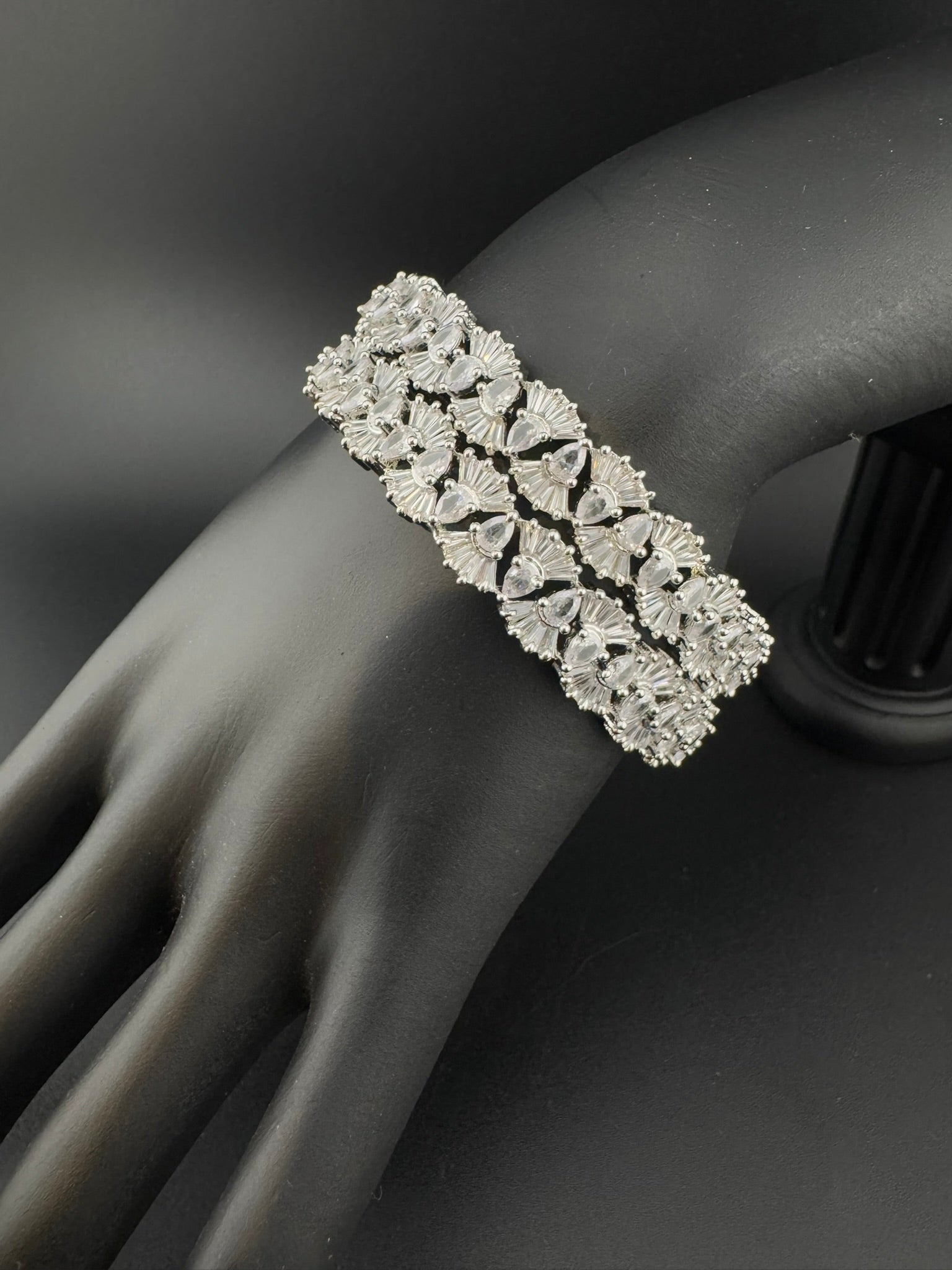 Silver Crystal and Cubic Zirconia bangle is Designer inspired bangles set of 2/Indian Kada set