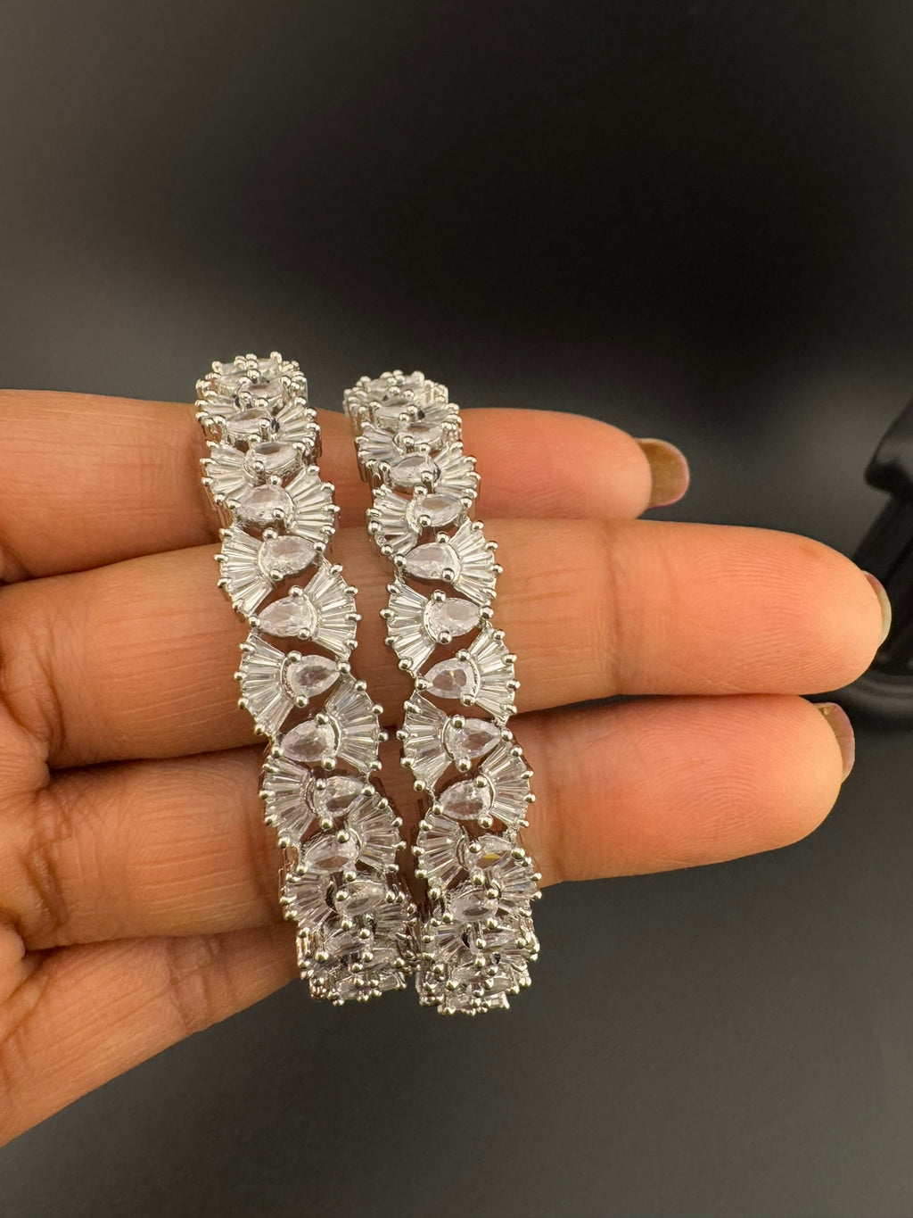 Silver Crystal and Cubic Zirconia bangle is Designer inspired bangles set of 2/Indian Kada set