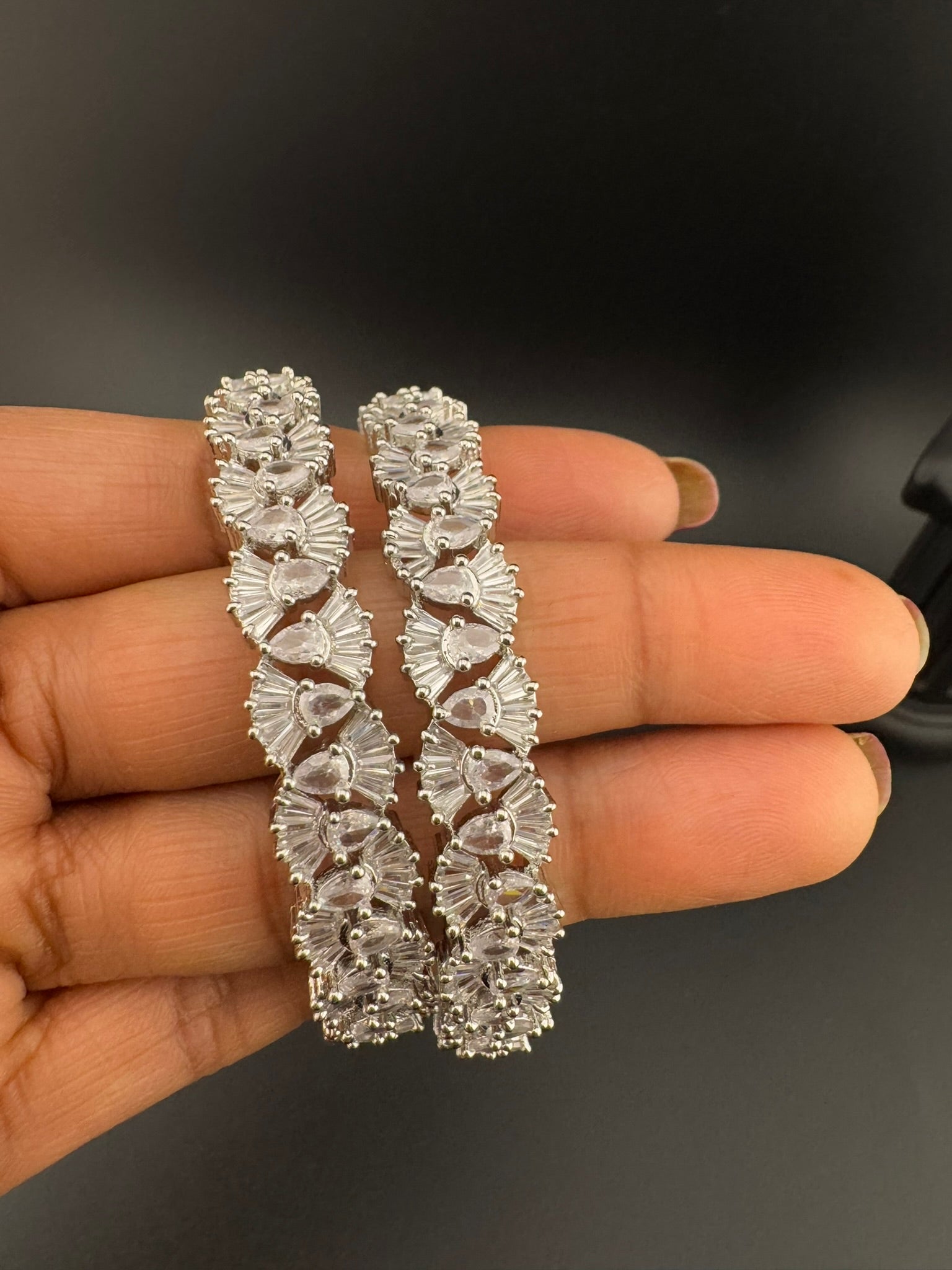 Silver Crystal and Cubic Zirconia bangle is Designer inspired bangles set of 2/Indian Kada set