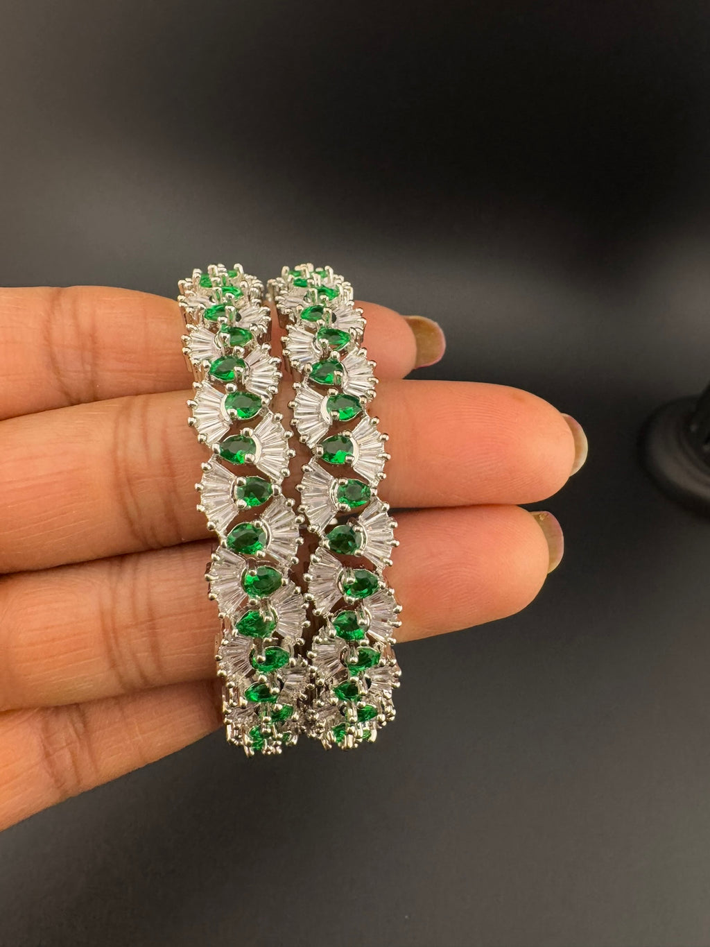 Silver Crystal and Cubic Zirconia bangle is Designer inspired bangles set of 2/Indian Kada set