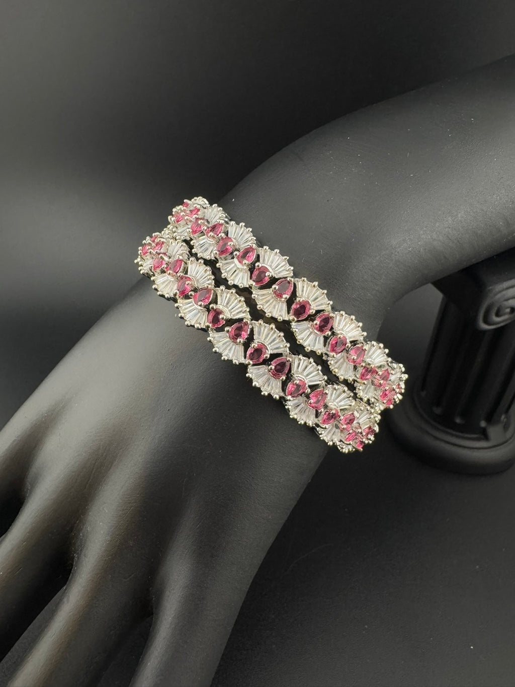 Silver Crystal and Cubic Zirconia bangle is Designer inspired bangles set of 2/Indian Kada set