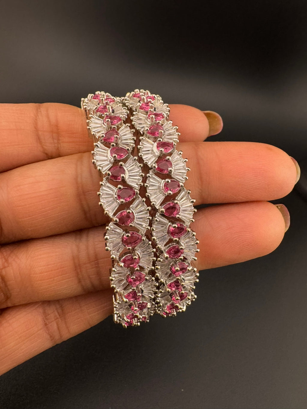 Silver Crystal and Cubic Zirconia bangle is Designer inspired bangles set of 2/Indian Kada set