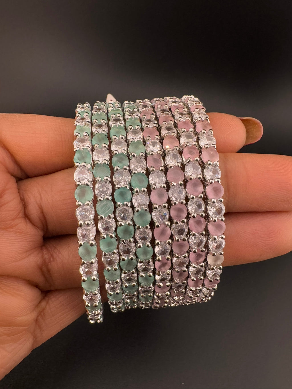 Gold and Silver Cubic Zirconia bangle is Designer inspired bangles set of 4/Indian Kada set