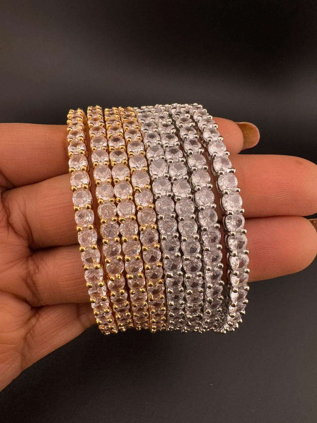 Gold and Silver Cubic Zirconia bangle is Designer inspired bangles set of 4/Indian Kada set