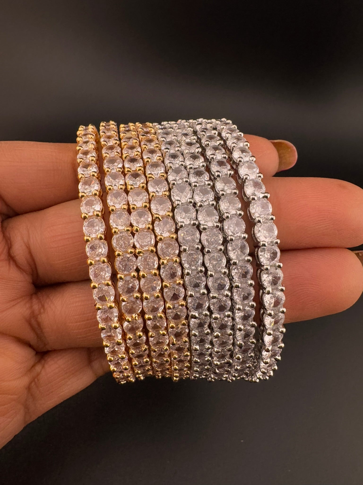 Gold and Silver Cubic Zirconia bangle is Designer inspired bangles set of 4/Indian Kada set
