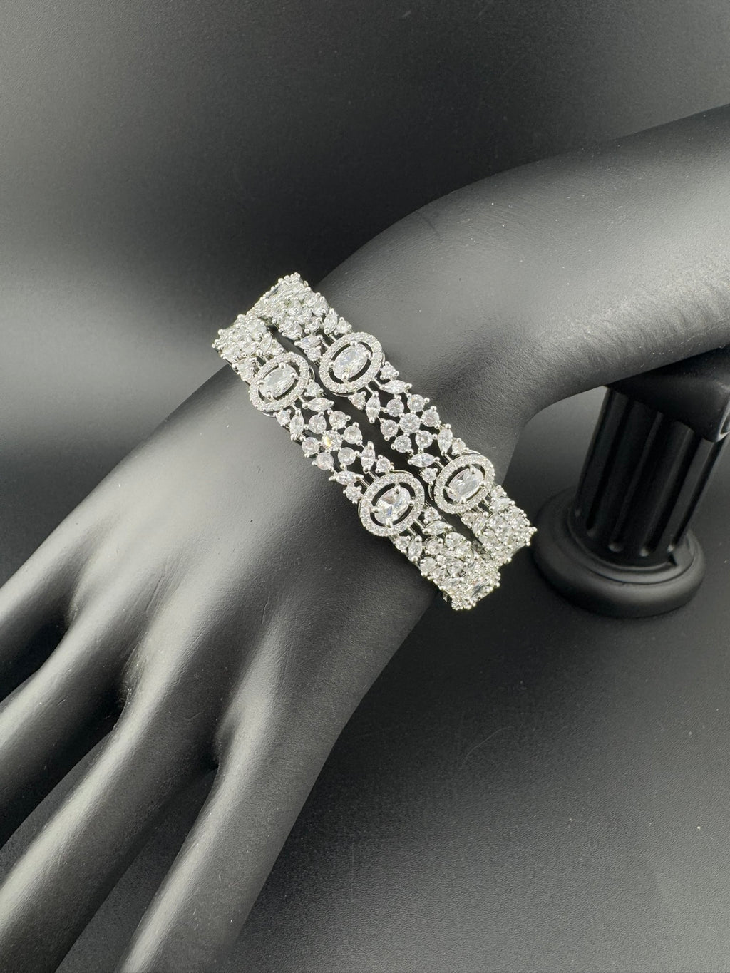 Silver Crystal and Cubic Zirconia bangle is Designer inspired bangles set of 2/Indian Kada set