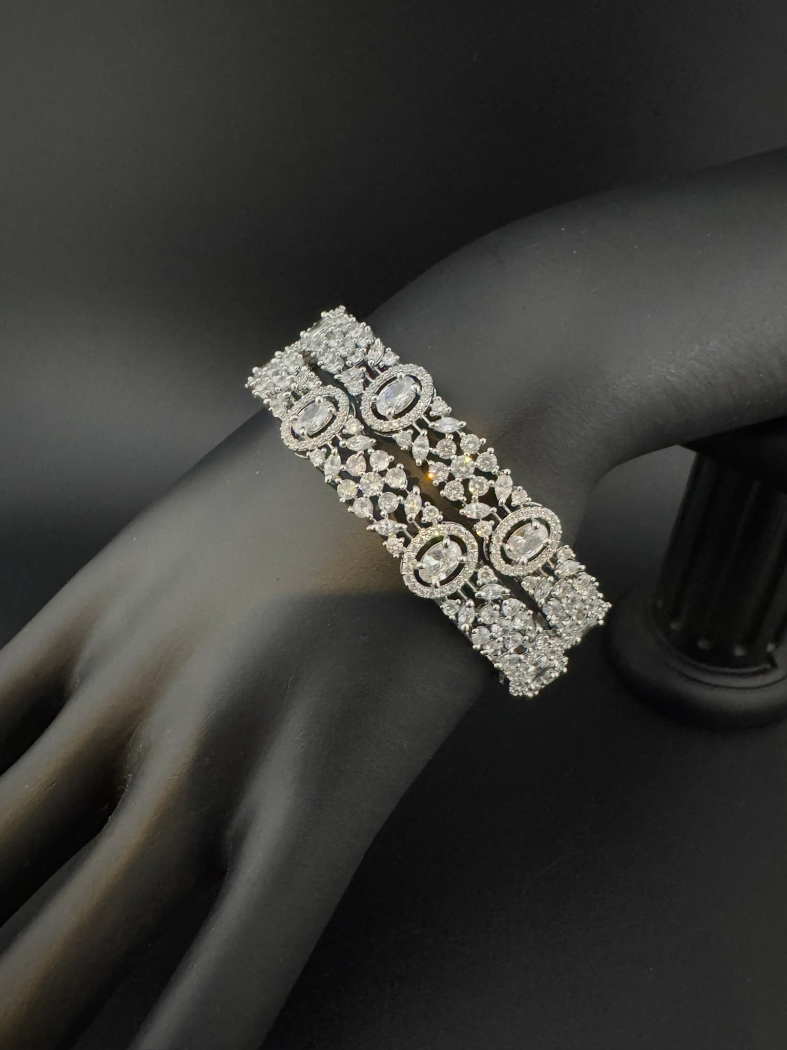 Silver Crystal and Cubic Zirconia bangle is Designer inspired bangles set of 2/Indian Kada set